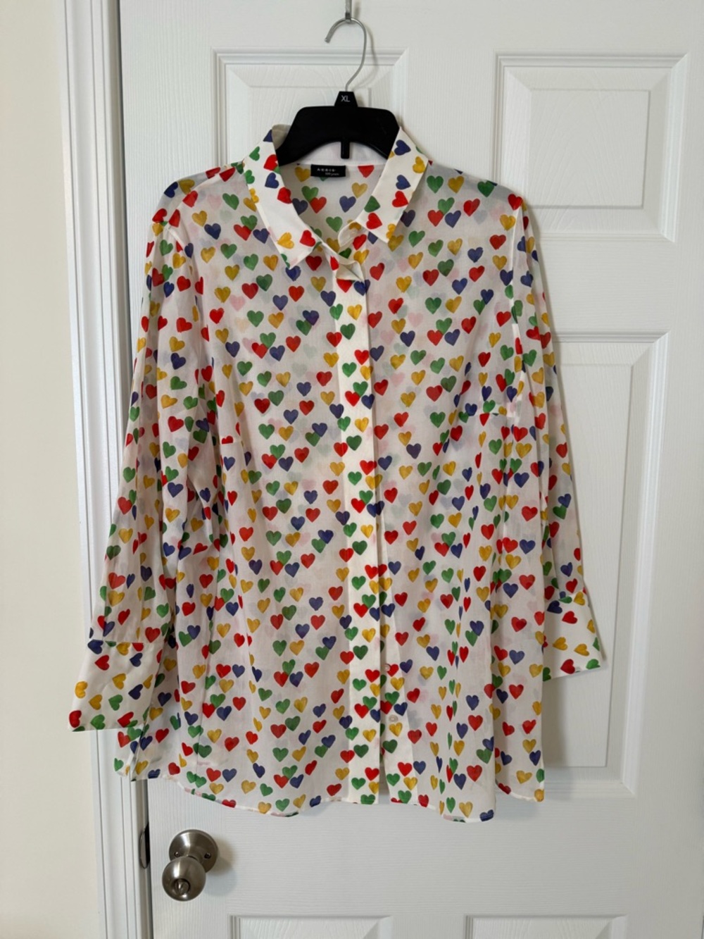 Akris Cream Blouse with Multicolor Heart Print